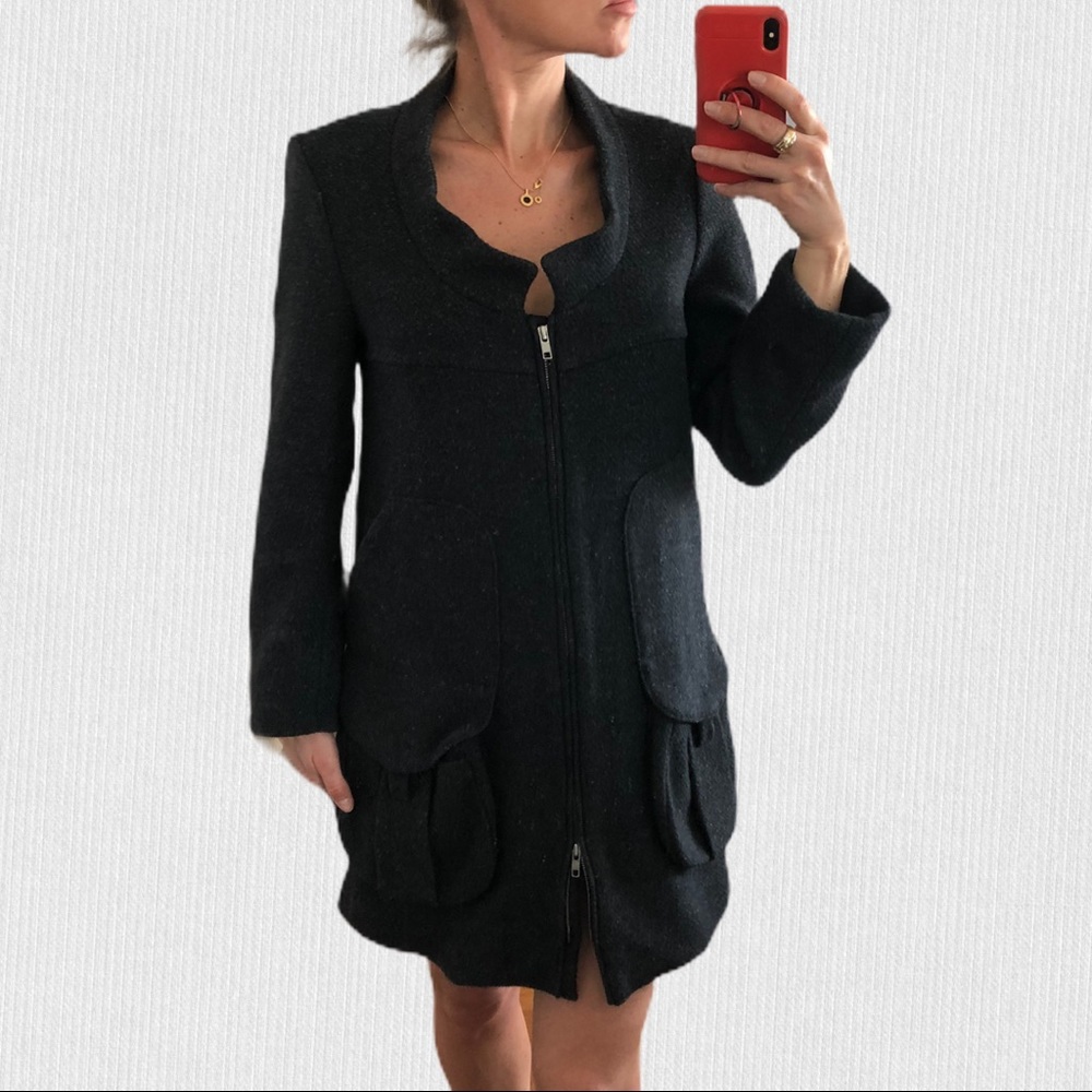 Marni Runway Tweed Wool Grey Dress Coat Jacket S View 3